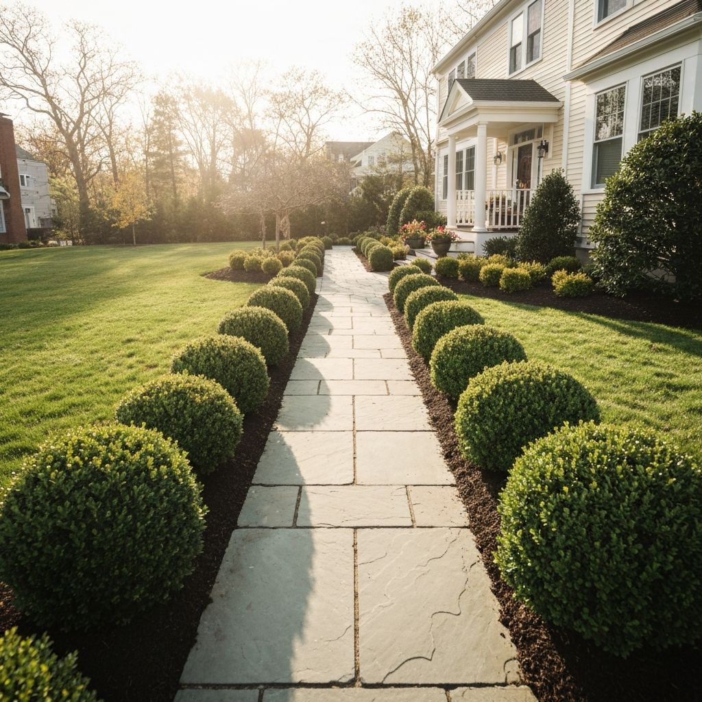 Stone pathway through residential garden
